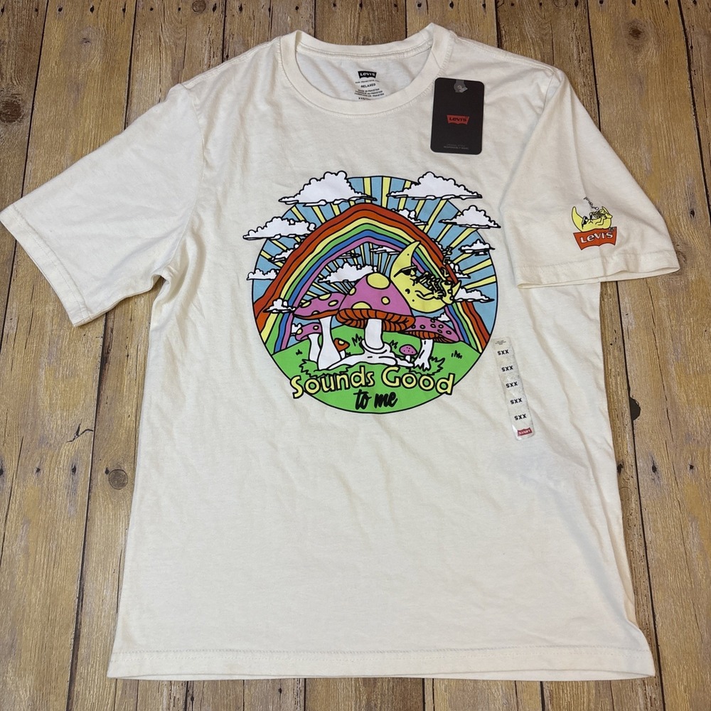 Levis Graphic T Shirt Extra Extra Small XXS Mushrooms Rainbow Hippie NEW NWT